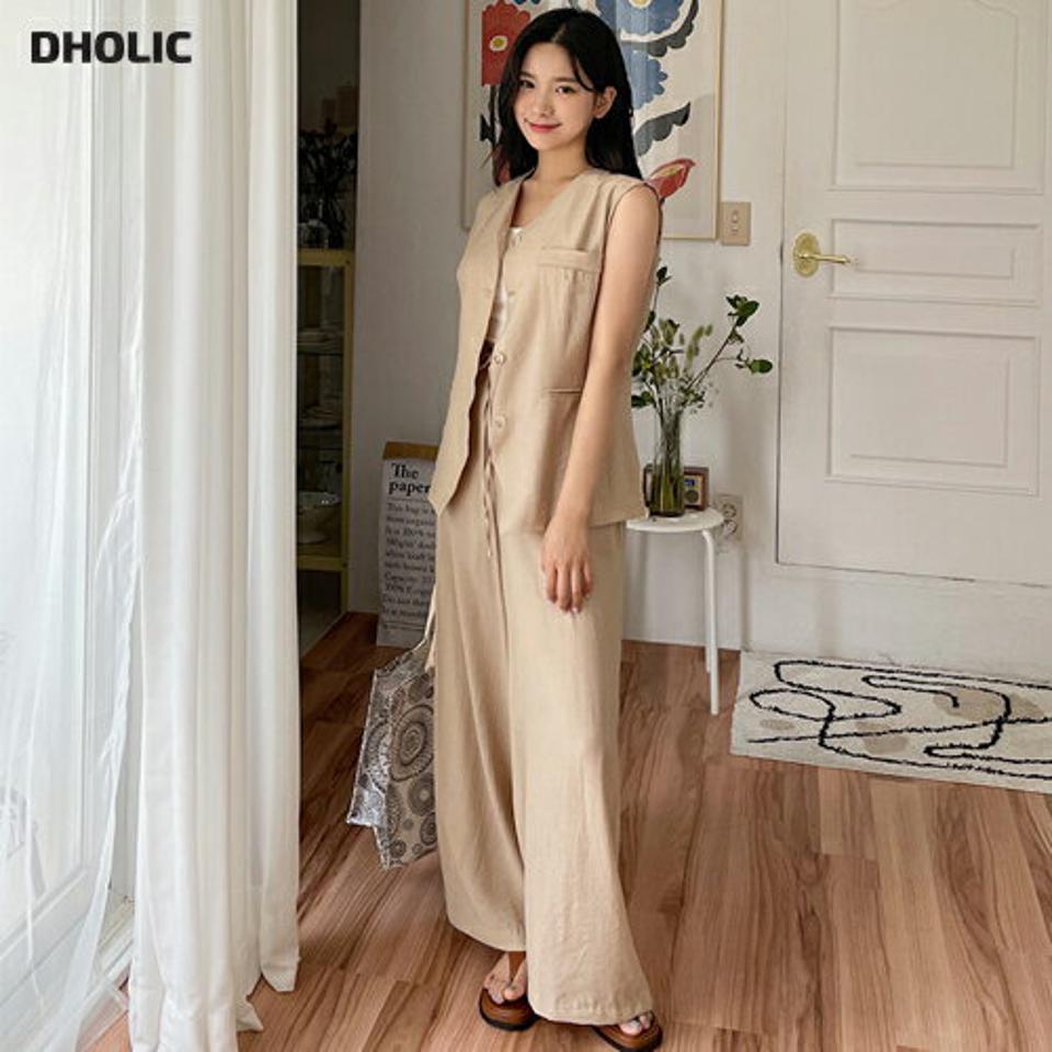 【全品10%OFF】【送料無料】リンクルボタンベスト&ワイドパンツSET・全2色・t00064 レディース 【pt】【セットアップ setup ベスト パンツ ズボン ロングパンツ ワイド リンクル 単色 シンプル カジュアル 春 夏 秋 韓国 ファッション】【NIJU】