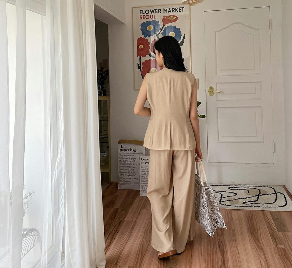 【全品10%OFF】【送料無料】リンクルボタンベスト&ワイドパンツSET・全2色・t00064 レディース 【pt】【セットアップ setup ベスト パンツ ズボン ロングパンツ ワイド リンクル 単色 シンプル カジュアル 春 夏 秋 韓国 ファッション】【NIJU】