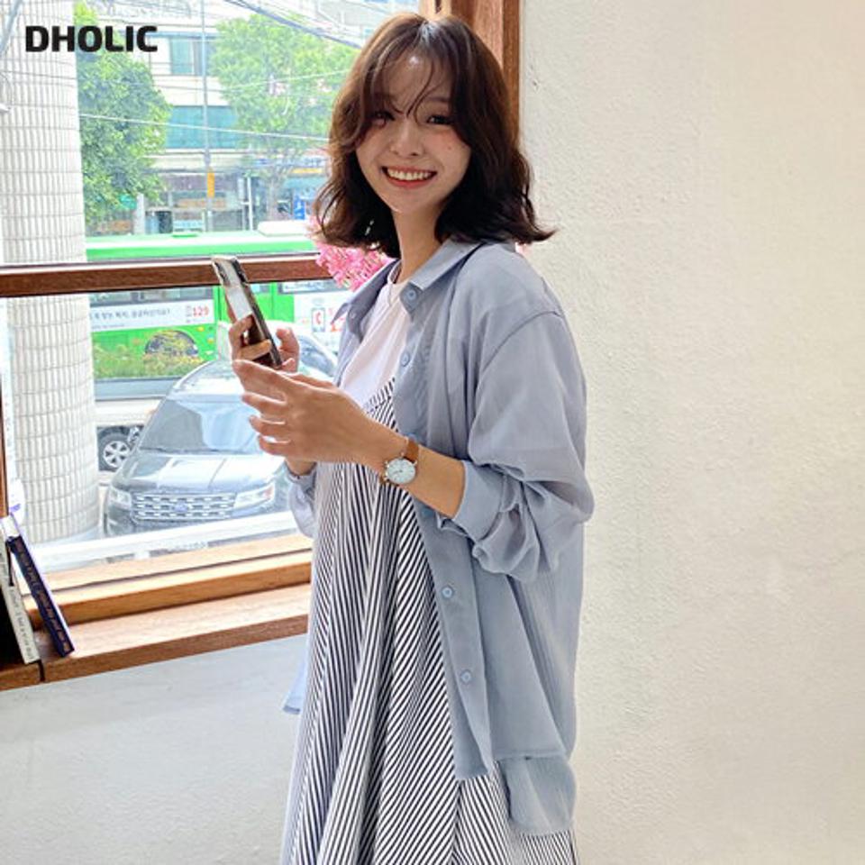 シースルーシャツブラウス・全5色・t57595 レディース 【bl】 トップス シャツブラウス ブラウス 長袖 透け感 シースルー シアー 単色 無地 シンプル カジュアル ラフ 春 夏 韓国 ファッション