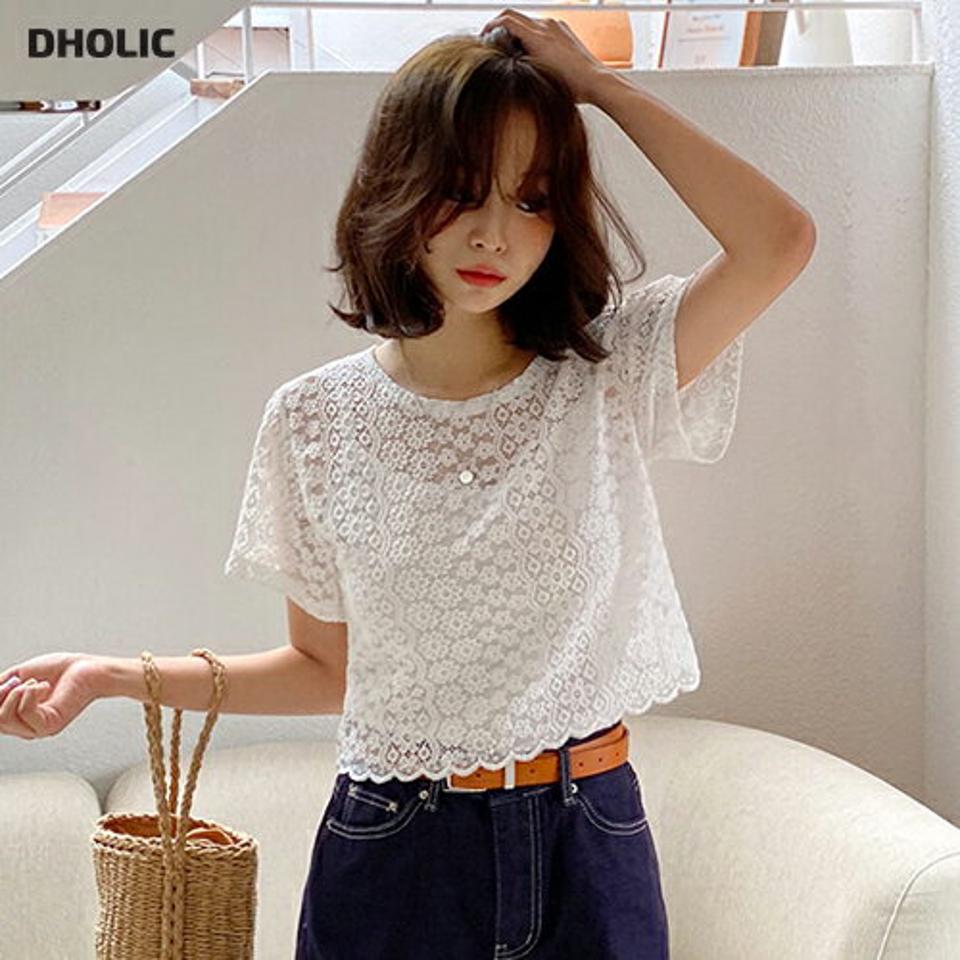 花柄レースクロップドTシャツ・全4色・t57625 レディース 【tops】 トップス Tシャツ 半袖 クロップド丈 レース 総レース 透け感 シアー シースルー 花柄 フェミニン かわいい 春 夏 韓国ファッション