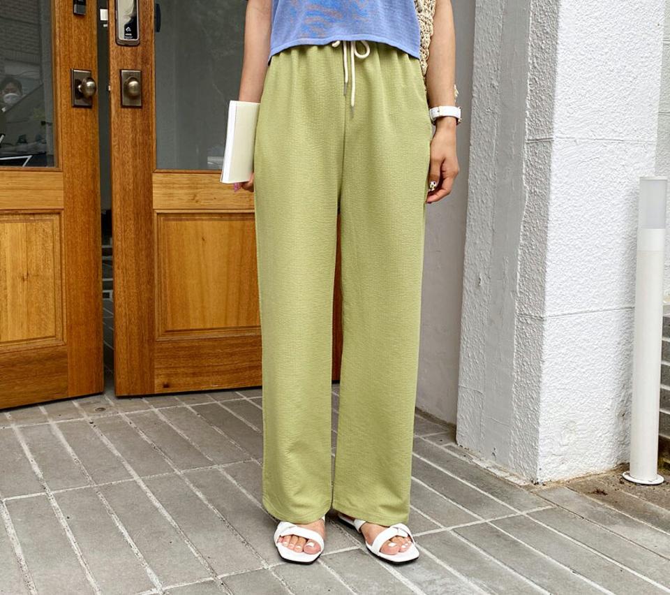 リンクルストレッチウエストゴムパンツ・全5色・t57606 レディース 【pt】 パンツ ズボン ロングパンツ ウエストゴム リンクル 単色 無地 シンプル カジュアル ラフ 春 夏 韓国 ファッション