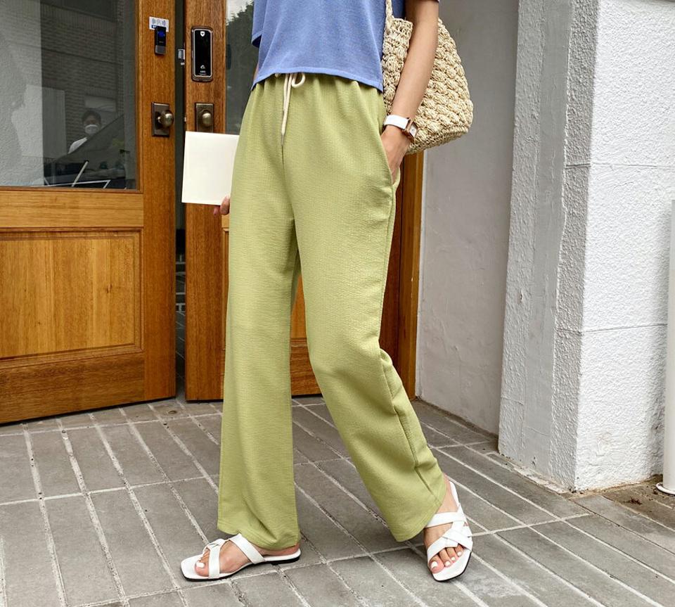 リンクルストレッチウエストゴムパンツ・全5色・t57606 レディース 【pt】 パンツ ズボン ロングパンツ ウエストゴム リンクル 単色 無地 シンプル カジュアル ラフ 春 夏 韓国 ファッション