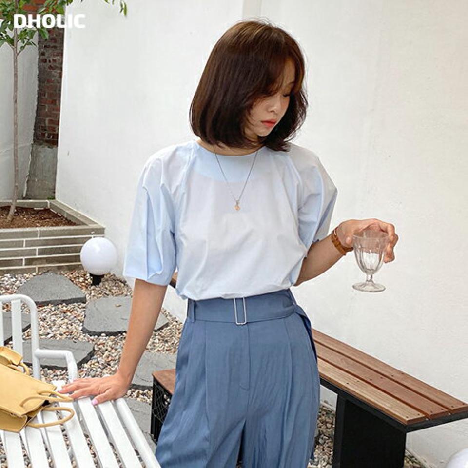 パフスリーブブラウス・全3色・t57594 レディース 【bl】【トップス ブラウス 半袖 ハーフスリーブ パフ袖 パフスリーブ 単色 無地 シンプル 可愛い かわいい 春 夏 韓国 ファッション】