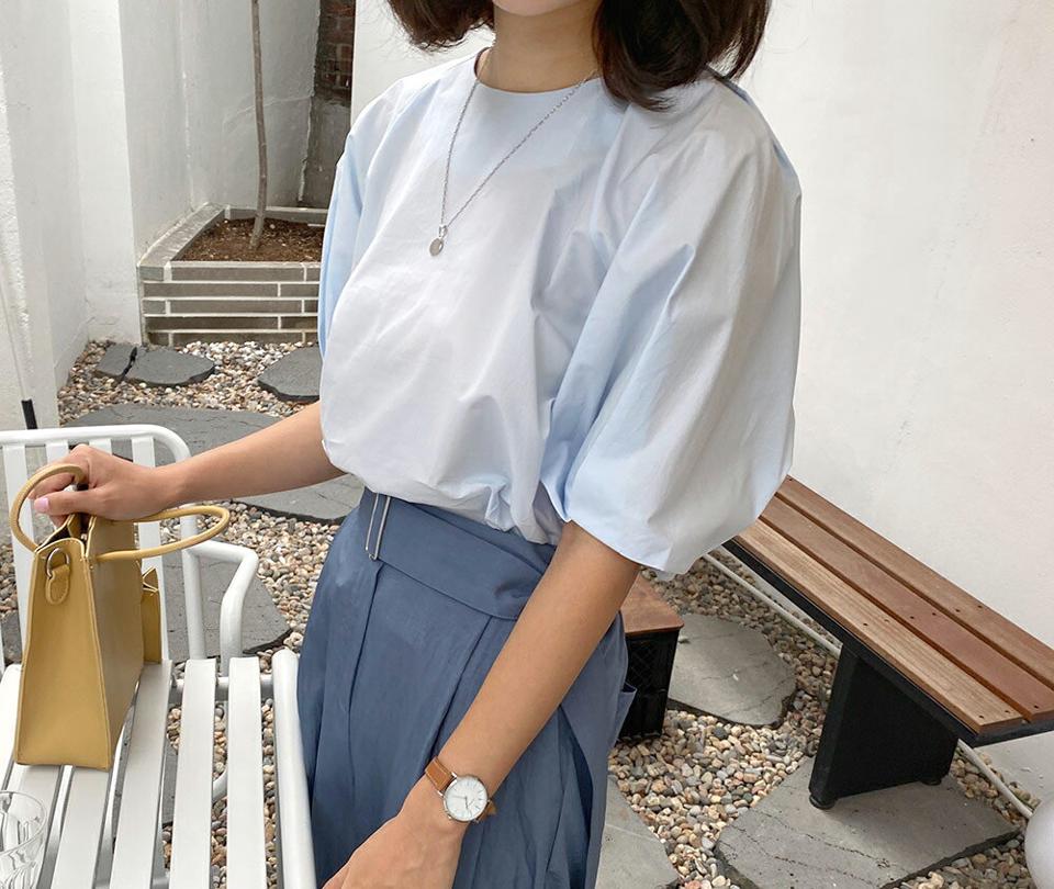 パフスリーブブラウス・全3色・t57594 レディース 【bl】【トップス ブラウス 半袖 ハーフスリーブ パフ袖 パフスリーブ 単色 無地 シンプル 可愛い かわいい 春 夏 韓国 ファッション】