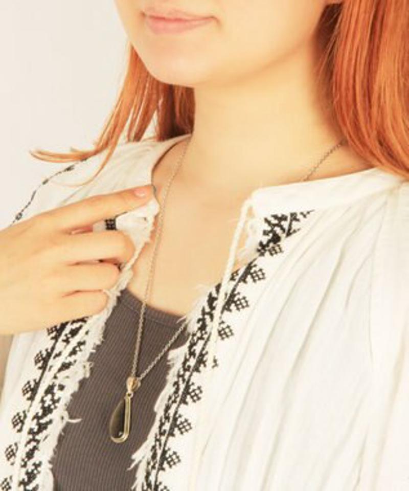 【フランス天然石ペンダント】オブシディアンしずく型二重ネックレス
