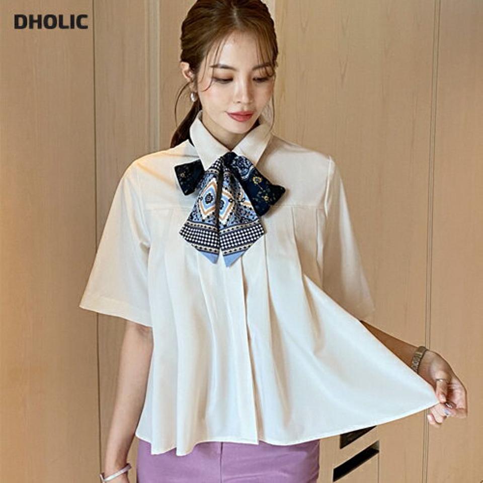 カラープリーツブラウス・全3色・t69036 レディース 【bl】【トップス ブラウス 半袖 ハーフスリーブ プリーツ 単色 無地 フェミニン 春 夏 韓国 ファッション】【ハイホリHIHOLLI】