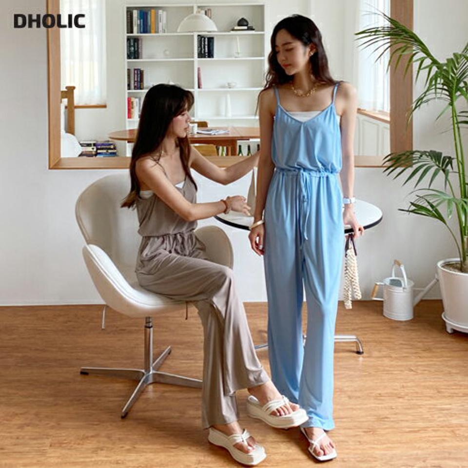 ドロストキャミオールインワン・全4色・t65531 レディース 【pt】 オールインワン パンツ ズボン ロングパンツ キャミソール スリーブレス ノースリーブ ドロスト 単色 無地 シンプル ラフ カジュアル 春 夏 韓国 ファッション