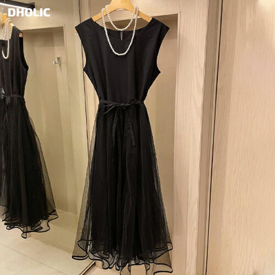 ストラップ付チュールワンピース・全2色・b69041 レディース 【ops】 ワンピース ロング スリーブレス ノースリーブ チュール シフォン 透け感 シアー シースルー 上品 大人 春 夏 韓国 ファッション ハイホリHIHOLLI
