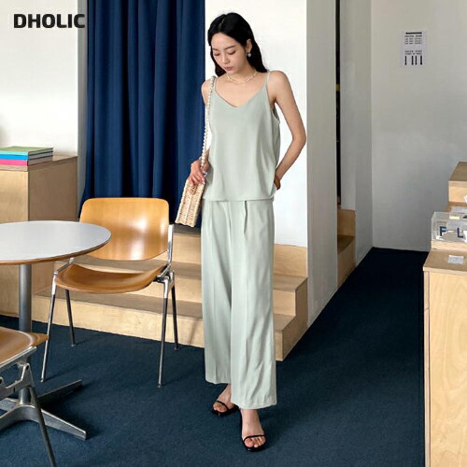 2WAYスリーブレス&サイドジップスラックスSET・全3色・t65538 レディース 【pt】 セットアップ setup トップス スリーブレス ノースリブ キャミソール パンツ ズボン ロングパンツ 単色 無地 カジュアル ラフ 春 夏 韓国 ファッション