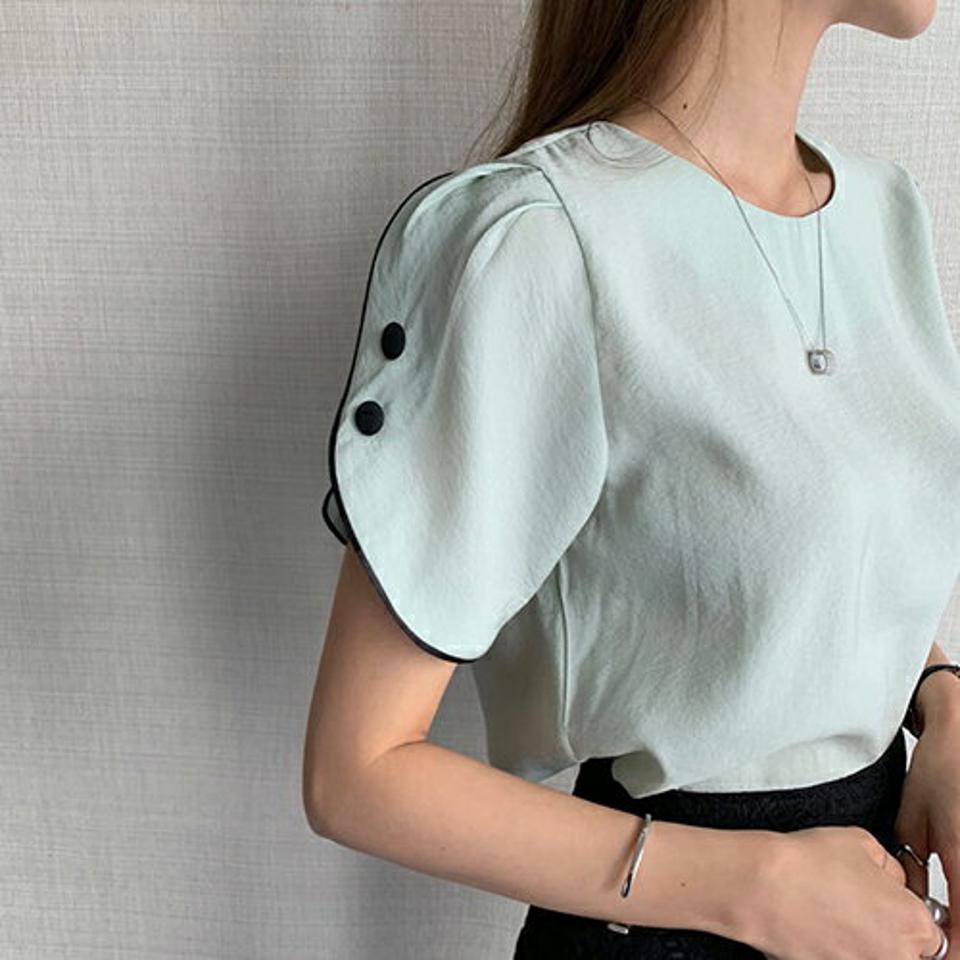 ボタンスリーブブラウス・全4色・t69034 レディース 【bl】 トップス ブラウス 半袖 ボタン 大人 上品 きれいめ オフィスカジュアル 春 夏 韓国 ファッション ハイホリHIHOLLI