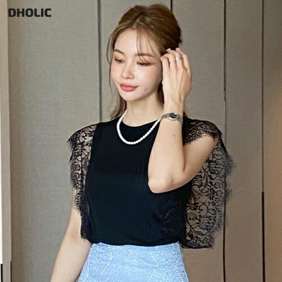 サイドアイラッシュラインニット・全2色・b69033 レディース 【tops】 トップス ニット ニットトップス スリーブレス ノースリーブ レース 透け感 シアー シースルー フェミニン 上品 春 夏 韓国 ファッション ハイホリHIHOLLI