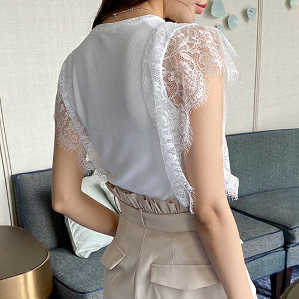 サイドアイラッシュラインニット・全2色・b69033 レディース 【tops】 トップス ニット ニットトップス スリーブレス ノースリーブ レース 透け感 シアー シースルー フェミニン 上品 春 夏 韓国 ファッション ハイホリHIHOLLI