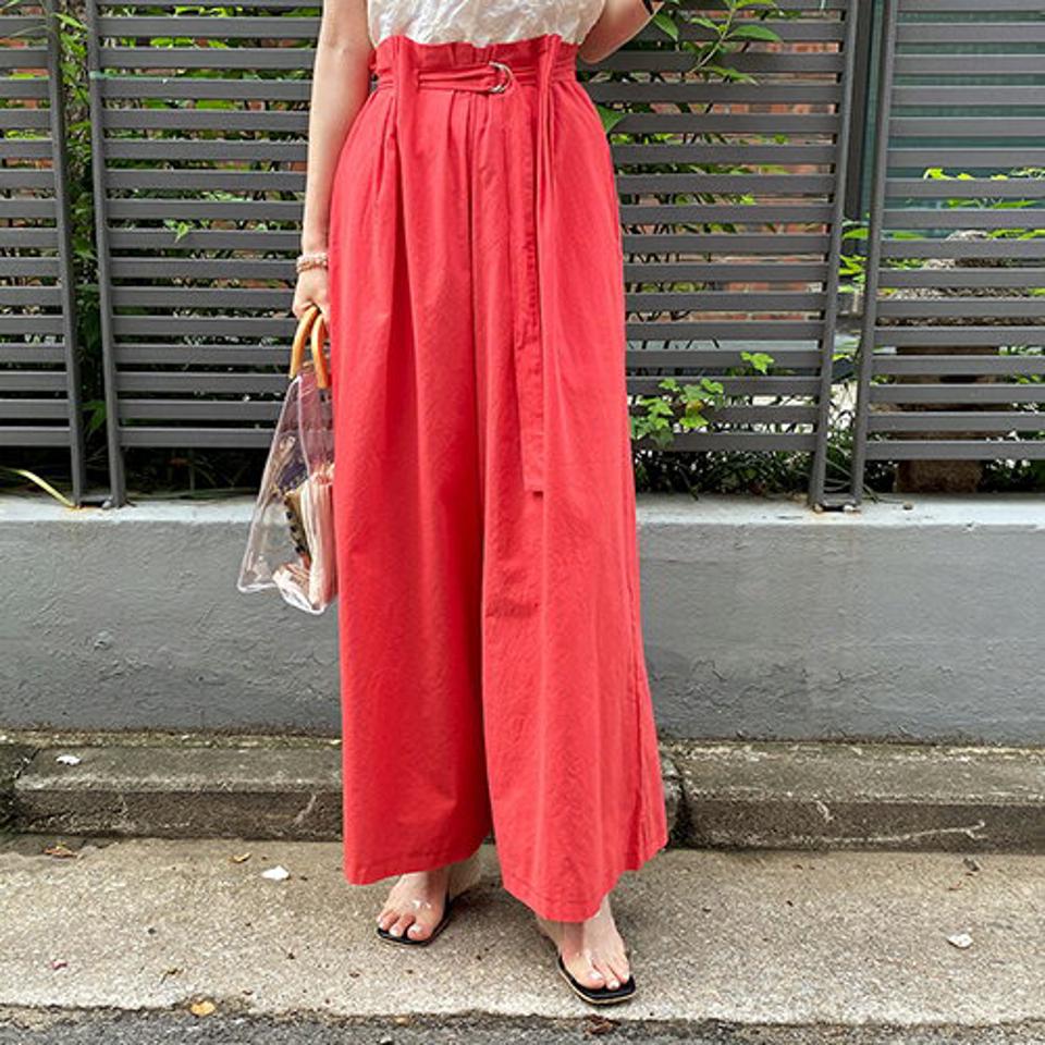 【只今10%OFF】ベルトタックワイドパンツ・全4色・t69029 レディース 【pt】 パンツ ズボン ロングパンツ ワイド タック 単色 無地 シンプル カジュアル ラフ 春 夏 韓国 ファッション ハイホリHIHOLLI