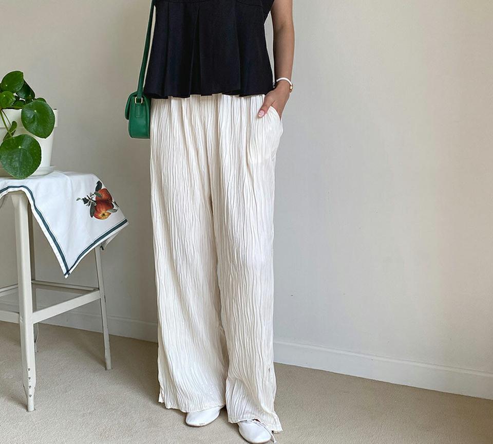 ウェーブリンクルパンツ・全3色・t64378 レディース 【pt】 パンツ ズボン ロングパンツ リンクル ウェーブ シンプル カジュアル ラフ ウエストゴム ワイド 春 夏 韓国 ファッション NIJU