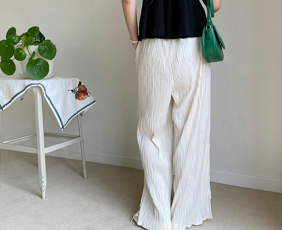 ウェーブリンクルパンツ・全3色・t64378 レディース 【pt】 パンツ ズボン ロングパンツ リンクル ウェーブ シンプル カジュアル ラフ ウエストゴム ワイド 春 夏 韓国 ファッション NIJU