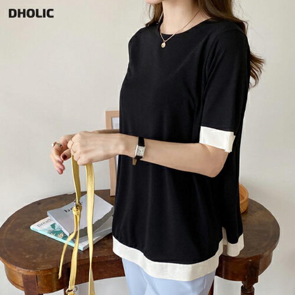 【タイム特価】配色フレアTシャツ・全4色・b69020 レディース 【tops】 トップス Tシャツ 半袖 フレア 配色 大人 モダン 春 夏 韓国 ファッション ハイホリHIHOLLI【TS】