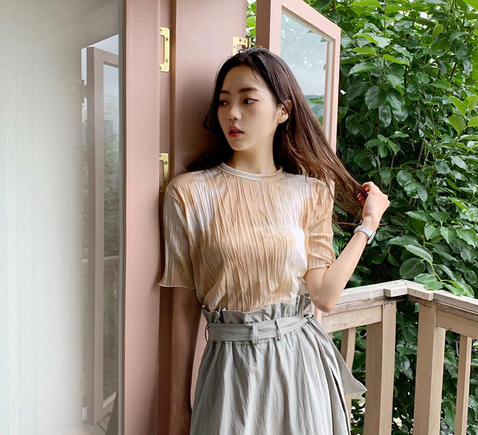 2TYPEリンクルTシャツ・全8色・t62346 レディース 【tops】 トップス Tシャツ 半袖 ハーフスリーブ リンクル 単色 無地 タイダイ 柄 模様 カジュアル 春 夏 韓国 ファッション