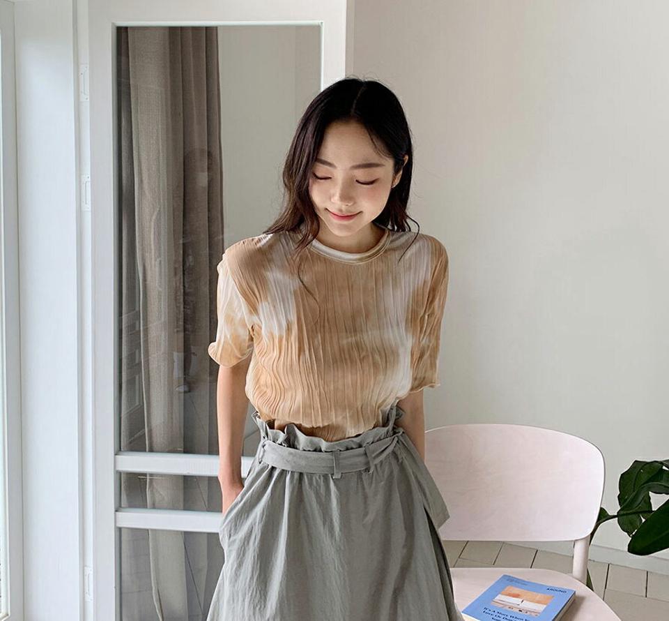2TYPEリンクルTシャツ・全8色・t62346 レディース 【tops】 トップス Tシャツ 半袖 ハーフスリーブ リンクル 単色 無地 タイダイ 柄 模様 カジュアル 春 夏 韓国 ファッション