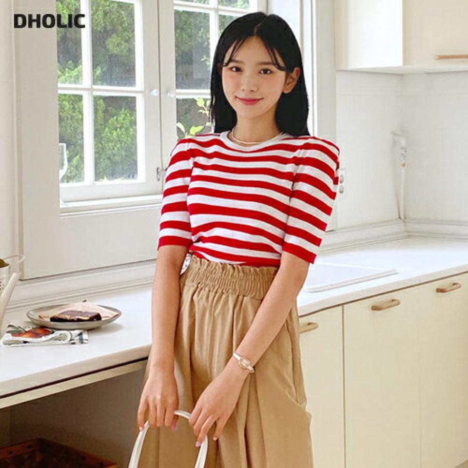 ≪人気商品再入荷≫ショルダータックボーダーニット・全2色・b64392 レディース 【tops】 トップス ニット 半袖 ハーフスリーブ ボーダー柄 カジュアル タック ラフ 春 夏 韓国ファッション NIJU