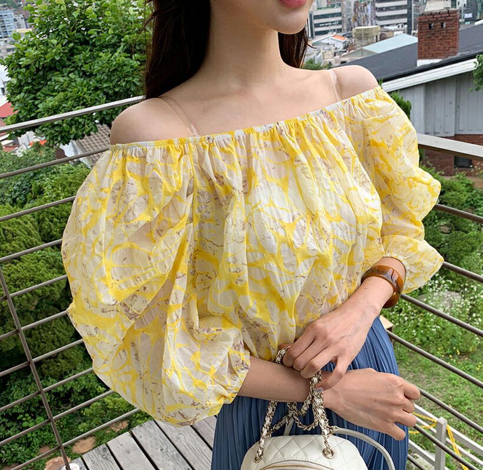 2WAYフリルパフ花柄ブラウス・全3色・t62371 レディース 【bl】 トップス ブラウス パフ袖 パフスリーブ フリル 花柄 オフショルダー 半端丈 七分袖 七分丈 7分袖 7分丈 かわいい 可愛い 上品 春 夏 韓国 ファッション