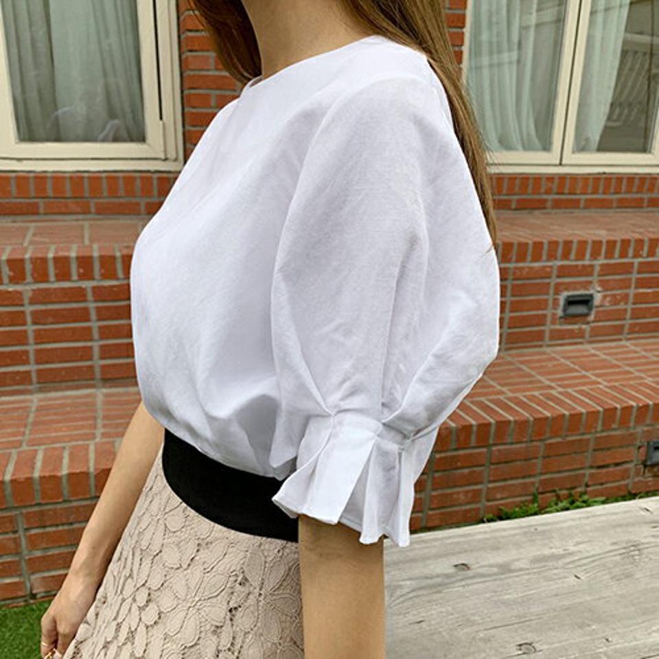 【全品10%OFF】バックギャザーブラウス・全3色・t69012 レディース 【bl】【トップス ブラウス 半袖 ハーフスリーブ ギャザー 大人 単色 無地 かわいい 春 夏 韓国 ファッション】【ハイホリHIHOLLI】