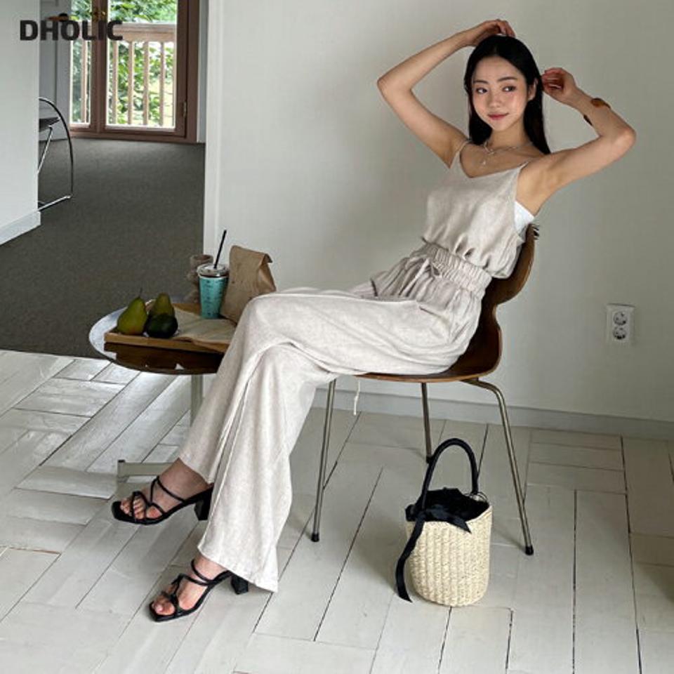 リネン混フレアスリーブレス&ワイドパンツSET・全3色・t00027 レディース 【pt】 セットアップ setup トップス スリーブレス ノースリーブ キャミソール パンツ ズボン ロングパンツ ワイド リネン シンプル カジュアル 春 夏 韓国 ファッション