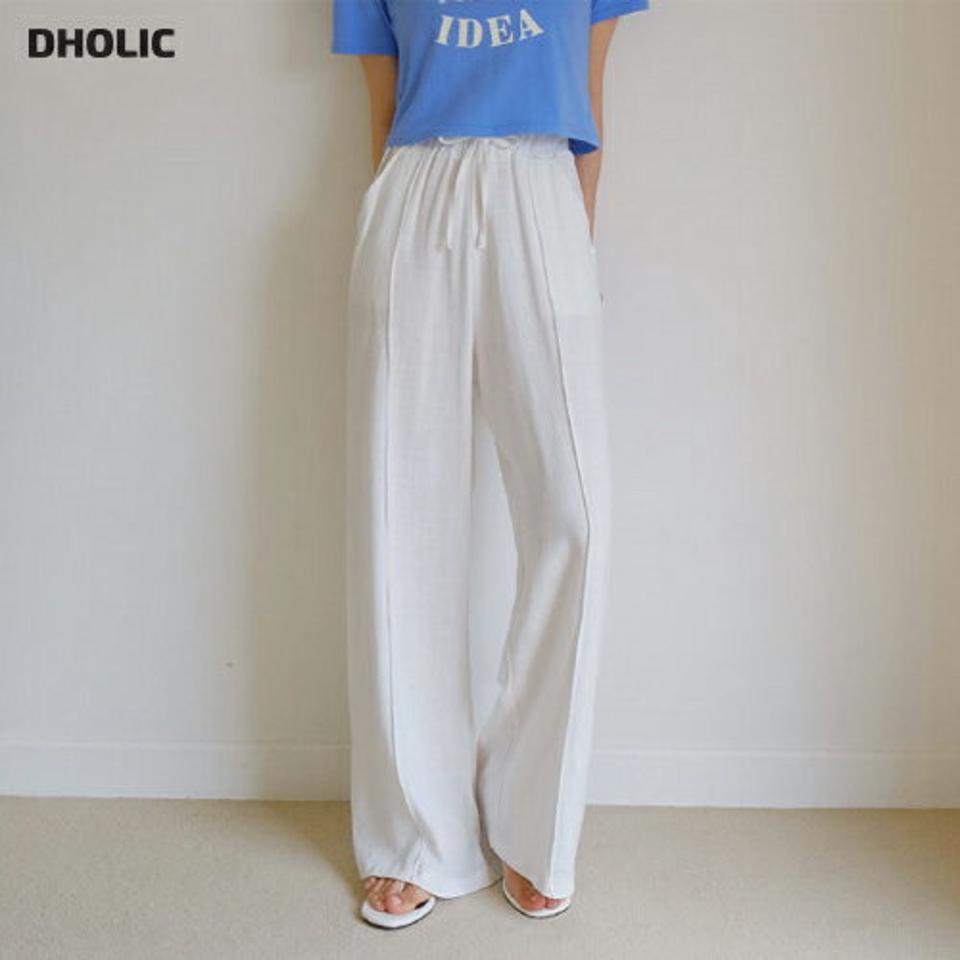リネン混ウエストゴムワイドパンツ・全3色・t62357 レディース 【pt】 パンツ ズボン ロングパンツ ワイド ウエストゴム リネン 単色 無地 シンプル カジュアル ラフ 春 夏 韓国 ファッション