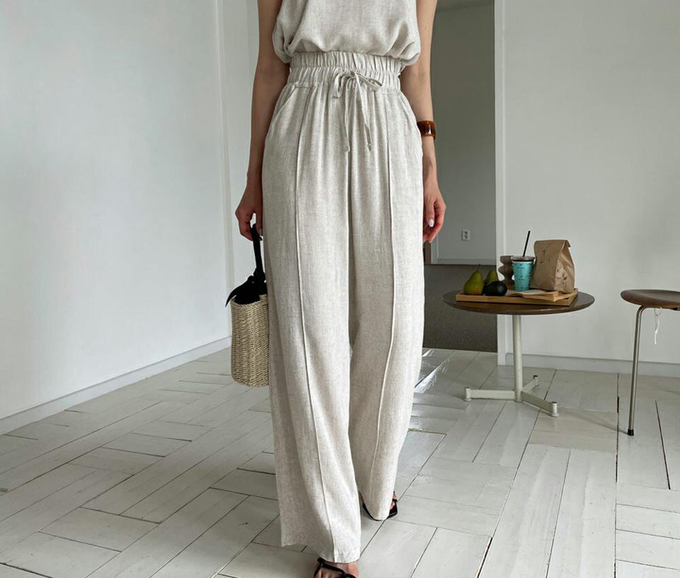 リネン混ウエストゴムワイドパンツ・全3色・t62357 レディース 【pt】 パンツ ズボン ロングパンツ ワイド ウエストゴム リネン 単色 無地 シンプル カジュアル ラフ 春 夏 韓国 ファッション
