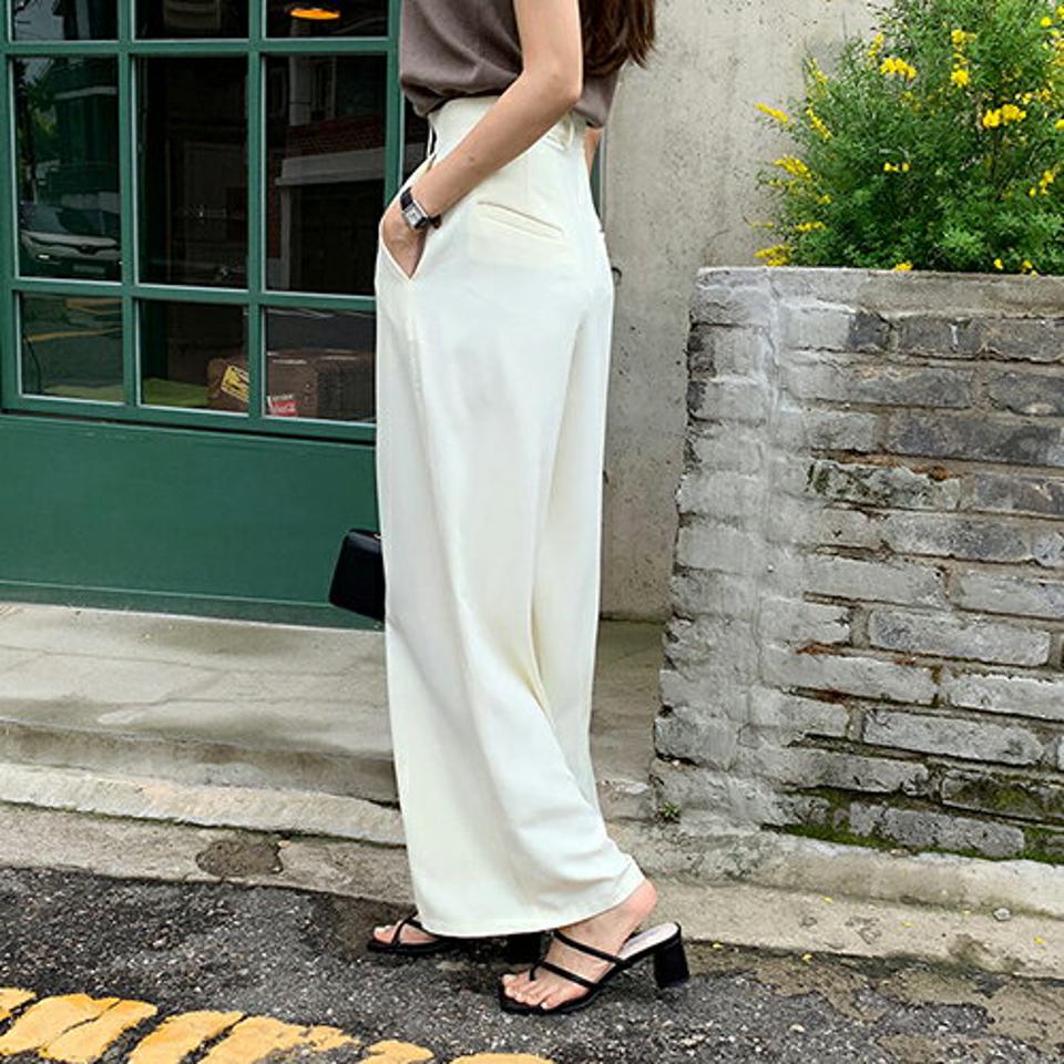 タックワイドスラックスパンツ・全4色・t69028 レディース 【pt】 パンツ ズボン ロングパンツ スラックス ワイド タック 単色 無地 シンプル ベーシック 大人 春 夏 韓国 ファッション ハイホリHIHOLLI