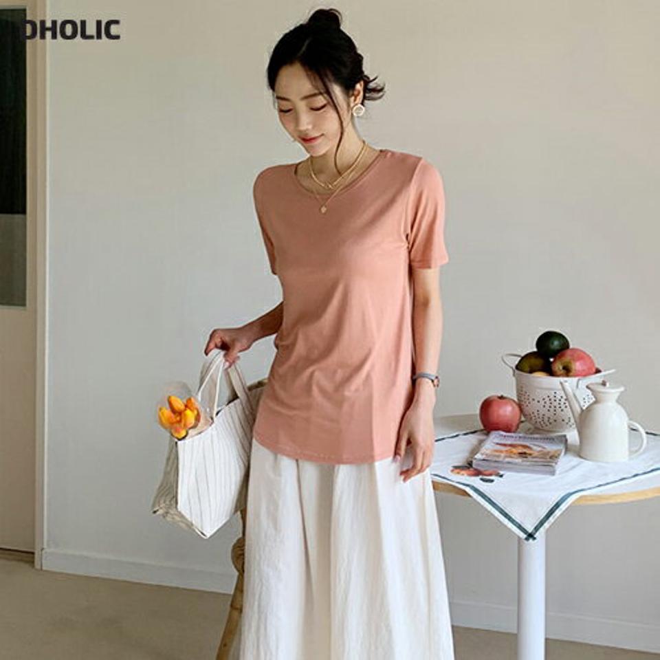 ラウンドネックTシャツ・全5色・b62345 レディース 【tops】 トップス Tシャツ 半袖 単色 無地 シンプル ベーシック カジュアル ラフ ラウンドネック 春 夏 韓国 ファッション