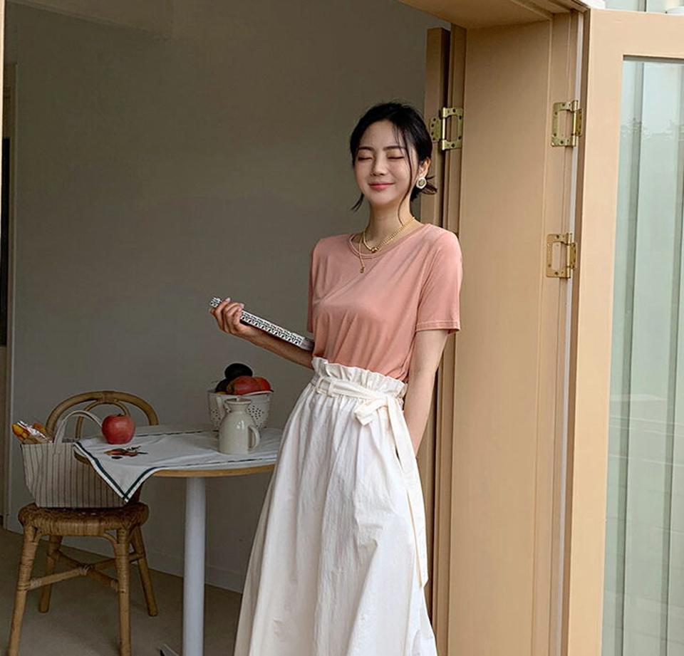 ラウンドネックTシャツ・全5色・b62345 レディース 【tops】 トップス Tシャツ 半袖 単色 無地 シンプル ベーシック カジュアル ラフ ラウンドネック 春 夏 韓国 ファッション