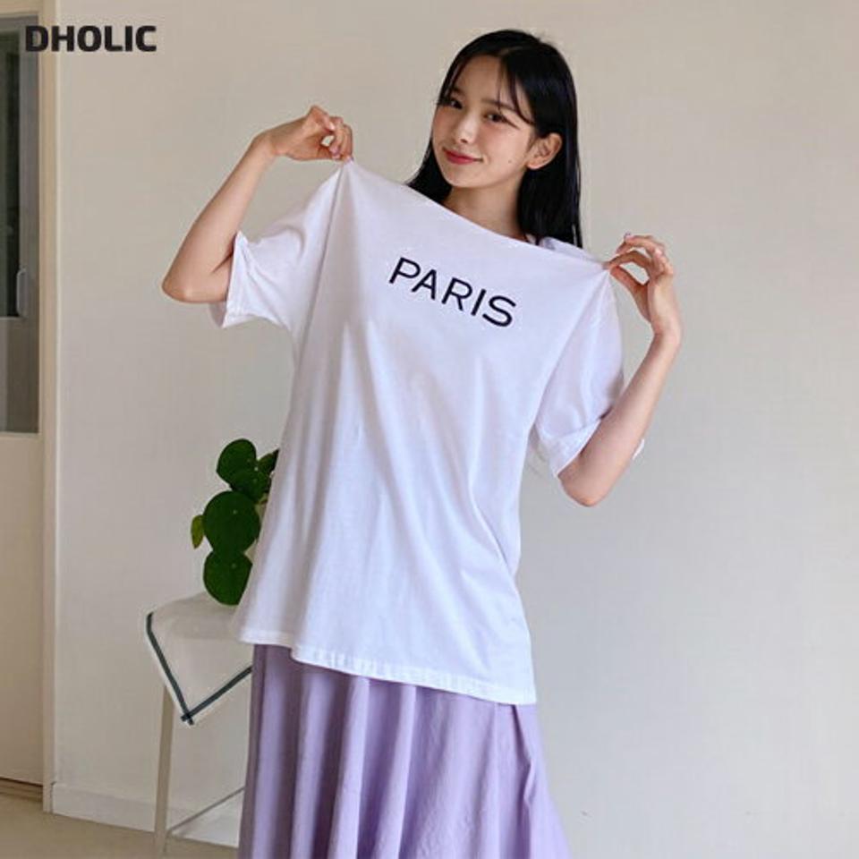 【全品10%OFF】ラウンドPARISTシャツ・全4色・b64381 レディース 【tops】【トップス Tシャツ 半袖 ロゴ バックロゴ カジュアル ラフ ラウンドネック 春 夏 韓国 ファッション】【NIJU】