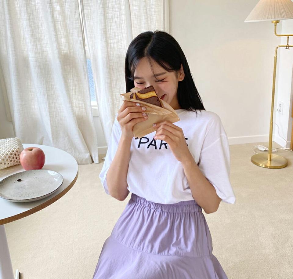 【全品10%OFF】ラウンドPARISTシャツ・全4色・b64381 レディース 【tops】【トップス Tシャツ 半袖 ロゴ バックロゴ カジュアル ラフ ラウンドネック 春 夏 韓国 ファッション】【NIJU】