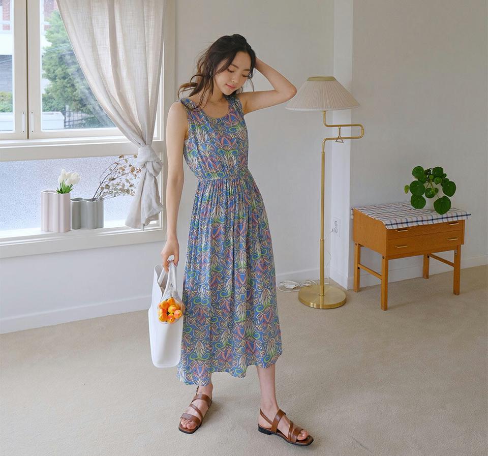 2TYPEフラワーパターンワンピース・全3色・b62354 レディース 【ops】 ワンピース ロング スリーブレス ノースリーブ 花柄 小花柄 レトロ カジュアル フェミニン 春 夏 韓国 ファッション