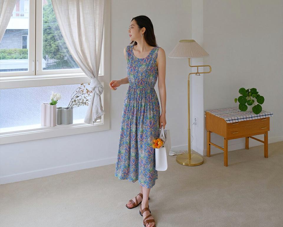 2TYPEフラワーパターンワンピース・全3色・b62354 レディース 【ops】 ワンピース ロング スリーブレス ノースリーブ 花柄 小花柄 レトロ カジュアル フェミニン 春 夏 韓国 ファッション
