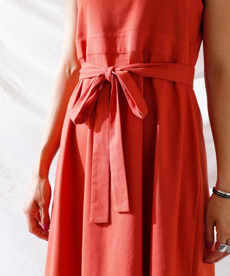 麻混バックオープンノースリワンピース