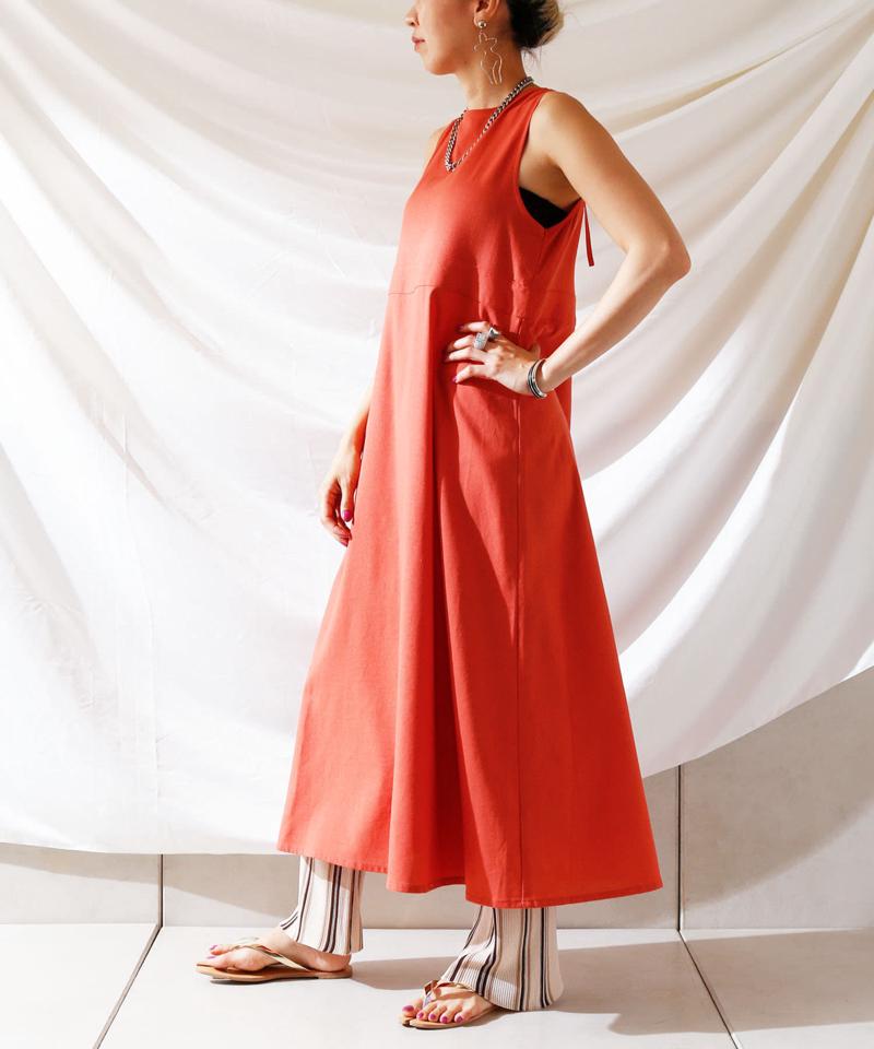 麻混バックオープンノースリワンピース