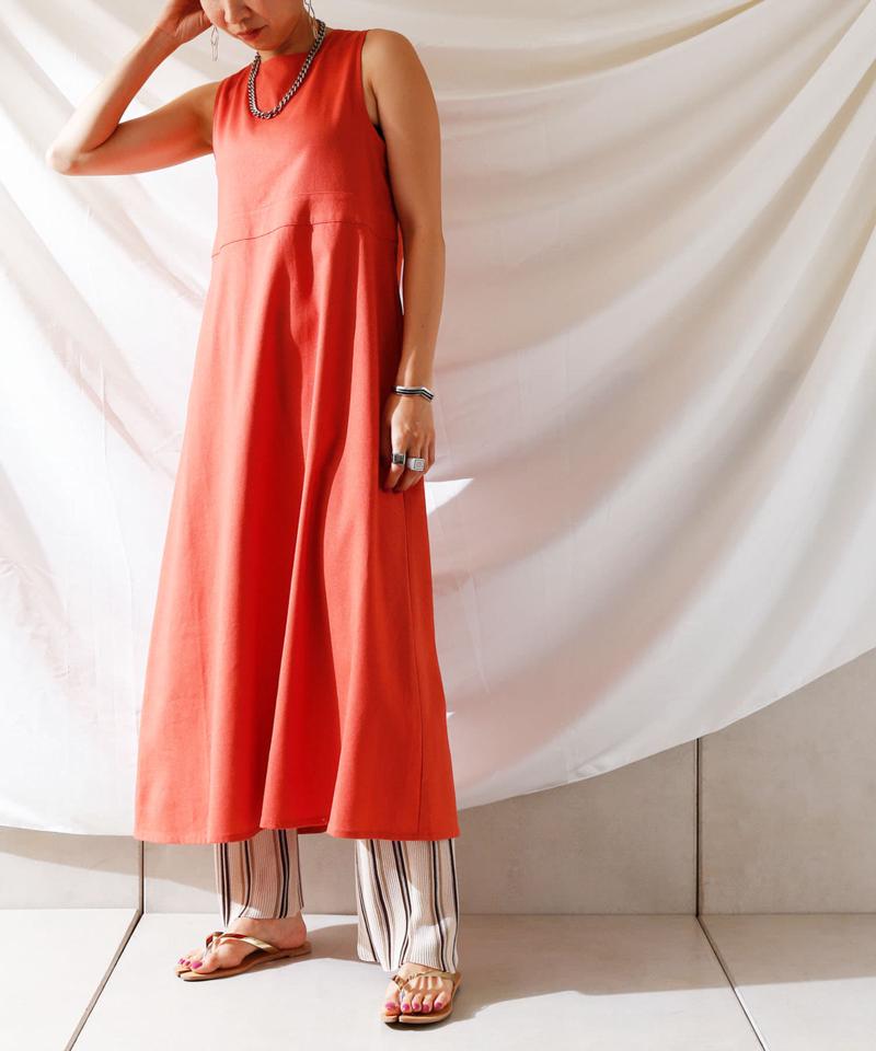 麻混バックオープンノースリワンピース