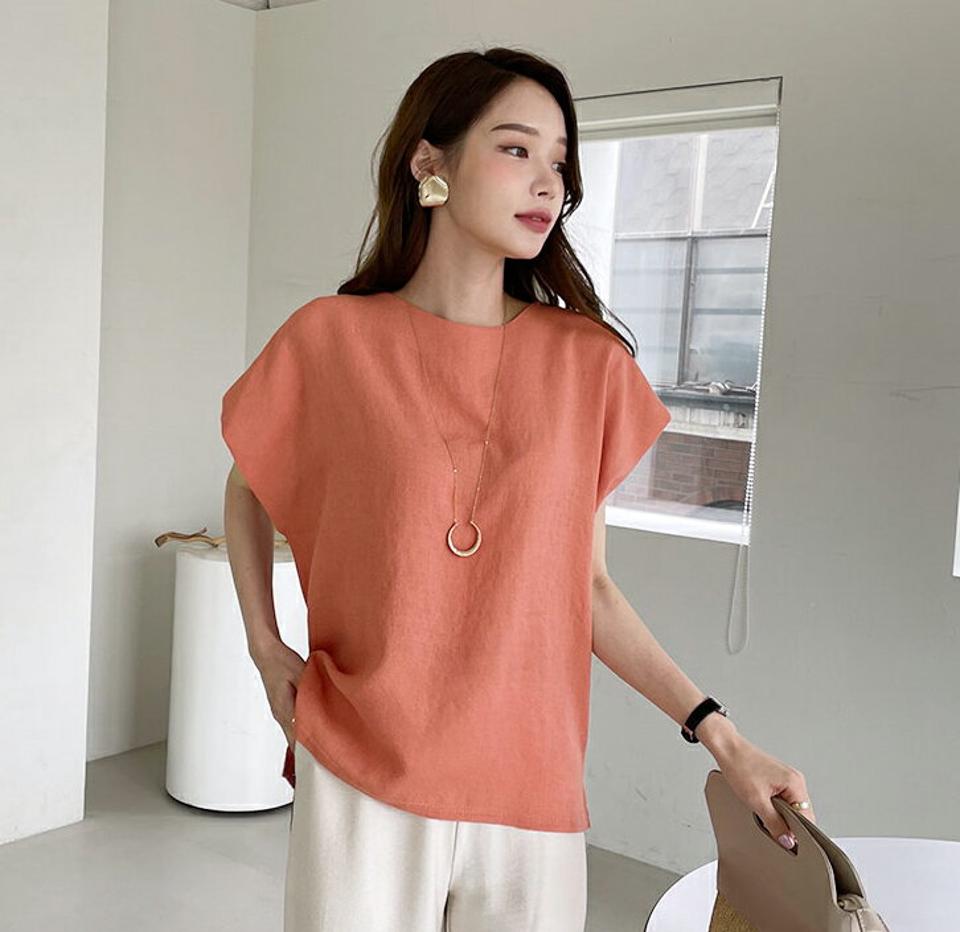 バックリボンブラウス・全3色・t69088 レディース 【bl】 トップス ブラウス スリット バックリボン バックシャン りぼん 単色 シンプル カジュアル かわいい 春 夏 韓国 ファッション ハイホリHIHOLLI