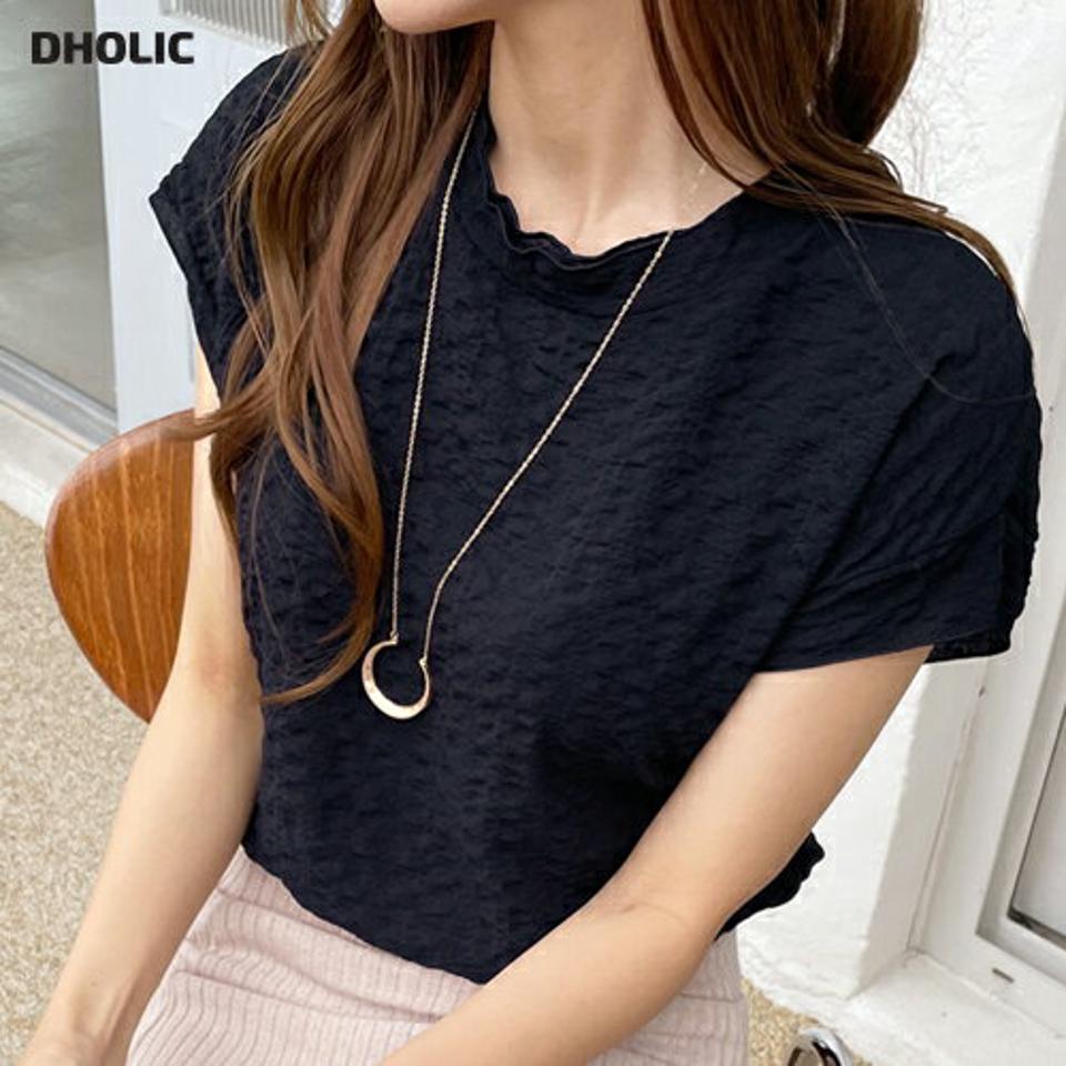 ハーフネックキャップスリーブブラウス・全4色・t69068 レディース 【bl】 トップス ブラウス 半袖 キャップスリーブ ショートスリーブ ハーフネック 単色 シンプル 可愛い かわいい 春 夏 韓国 ファッション ハイホリHIHOLLI