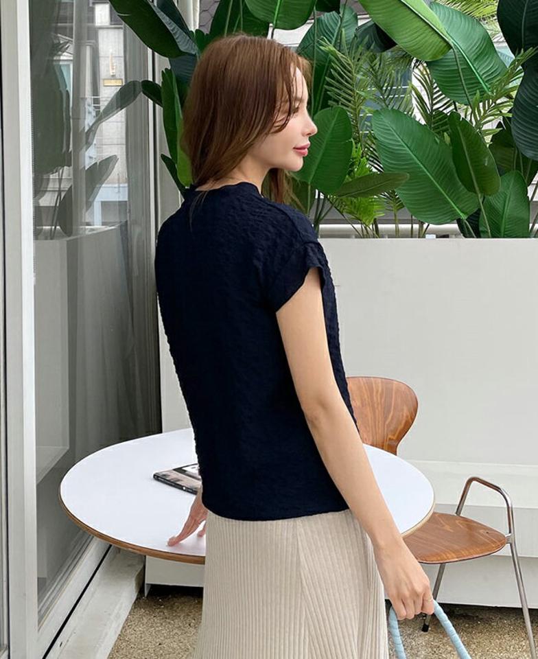 ハーフネックキャップスリーブブラウス・全4色・t69068 レディース 【bl】 トップス ブラウス 半袖 キャップスリーブ ショートスリーブ ハーフネック 単色 シンプル 可愛い かわいい 春 夏 韓国 ファッション ハイホリHIHOLLI