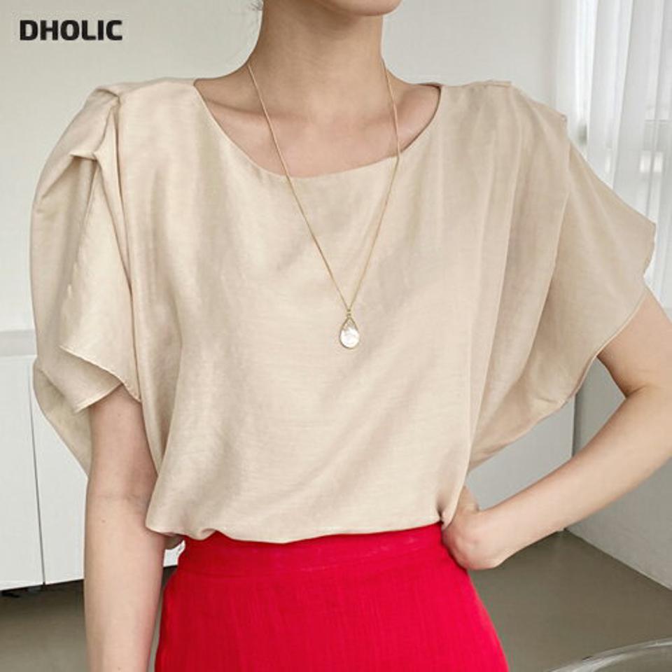 ギャザーパフブラウス・全4色・t69064 レディース 【bl】【トップス ブラウス 半袖 パフ袖 パフスリーブ ギャザー 単色 無地 シンプル フェミニン 上品 春 夏 韓国 ファッション】【ハイホリHIHOLLI】