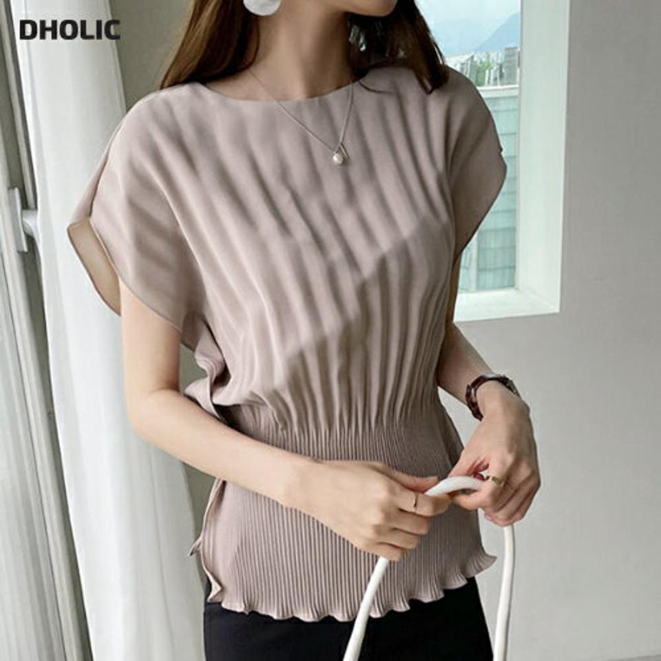 フレンチスリーブプリーツブラウス・全3色・t69101 レディース 【bl】 トップス ブラウス フレンチスリーブ ショートスリーブ プリーツ 単色 シンプル フェミニン 上品 春 夏 韓国 ファッション ハイホリHIHOLLI