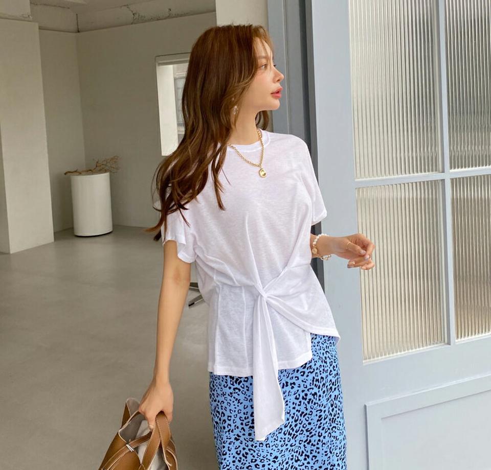 ルーズラップ風Tシャツ・全4色・b69070 レディース 【tops】【トップス Tシャツ 半袖 カジュアル ラップ 単色 無地 シンプル 大人 ラフ 春 夏 韓国 ファッション】【ハイホリHIHOLLI】