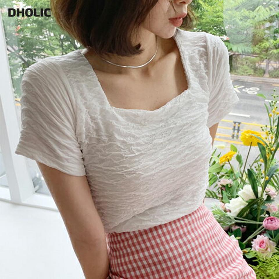 リンクルスクエアブラウス・全4色・t62342 レディース 【bl】 トップス ブラウス スクエアネック 半袖 リンクル フェミニン 可愛い かわいい ショートスリーブ シンプル 春 夏 韓国ファッション