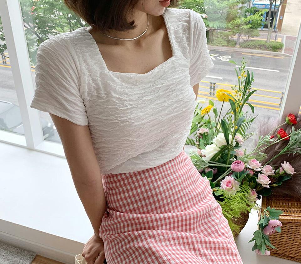 リンクルスクエアブラウス・全4色・t62342 レディース 【bl】 トップス ブラウス スクエアネック 半袖 リンクル フェミニン 可愛い かわいい ショートスリーブ シンプル 春 夏 韓国ファッション