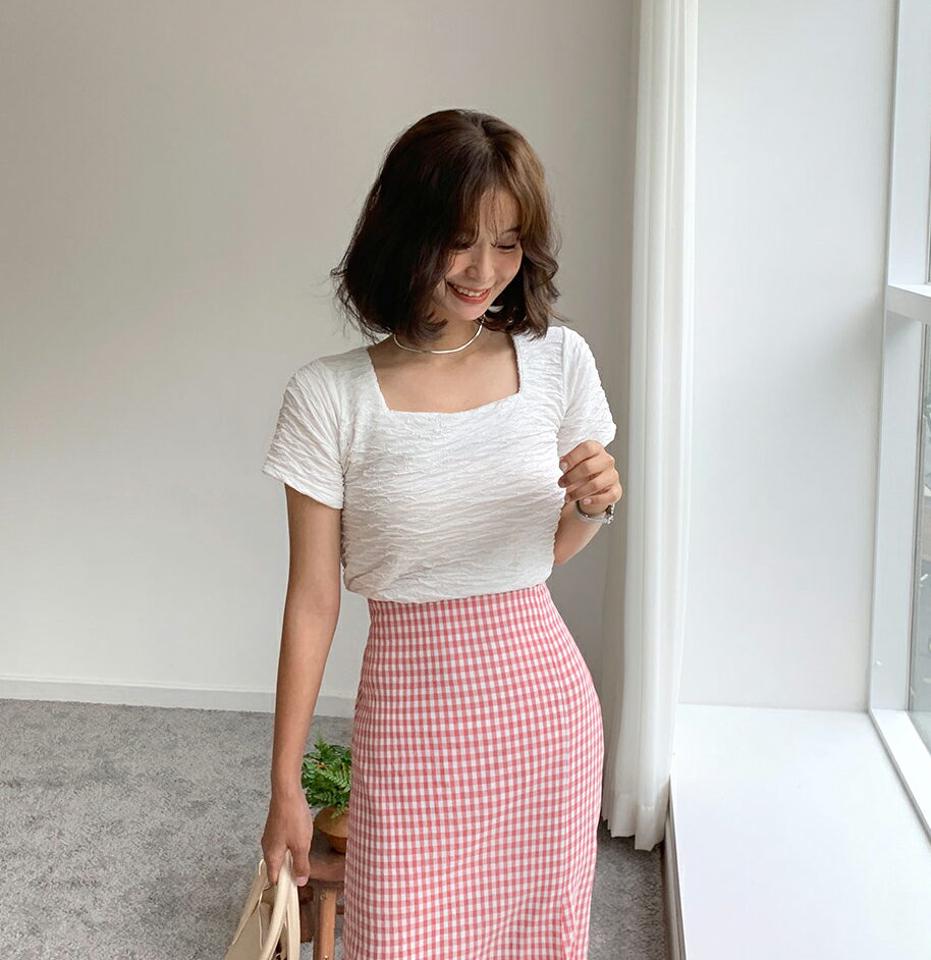 リンクルスクエアブラウス・全4色・t62342 レディース 【bl】 トップス ブラウス スクエアネック 半袖 リンクル フェミニン 可愛い かわいい ショートスリーブ シンプル 春 夏 韓国ファッション