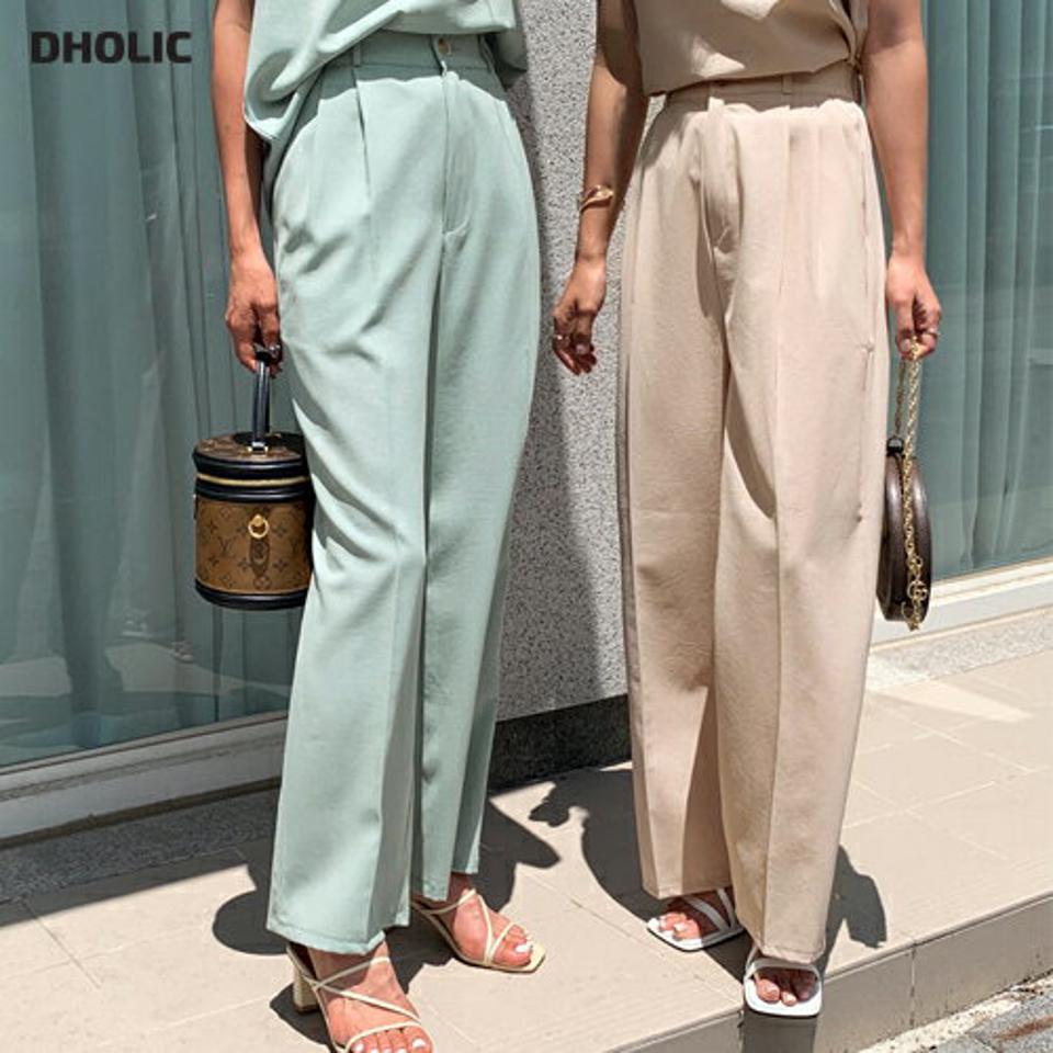 ストレートタックスラックス・全3色・t64123 レディース 【pt】 スラックス パンツ ズボン ロングパンツ タック ストレート 単色 無地 シンプル ベーシック 大人 春 夏 韓国 ファッション