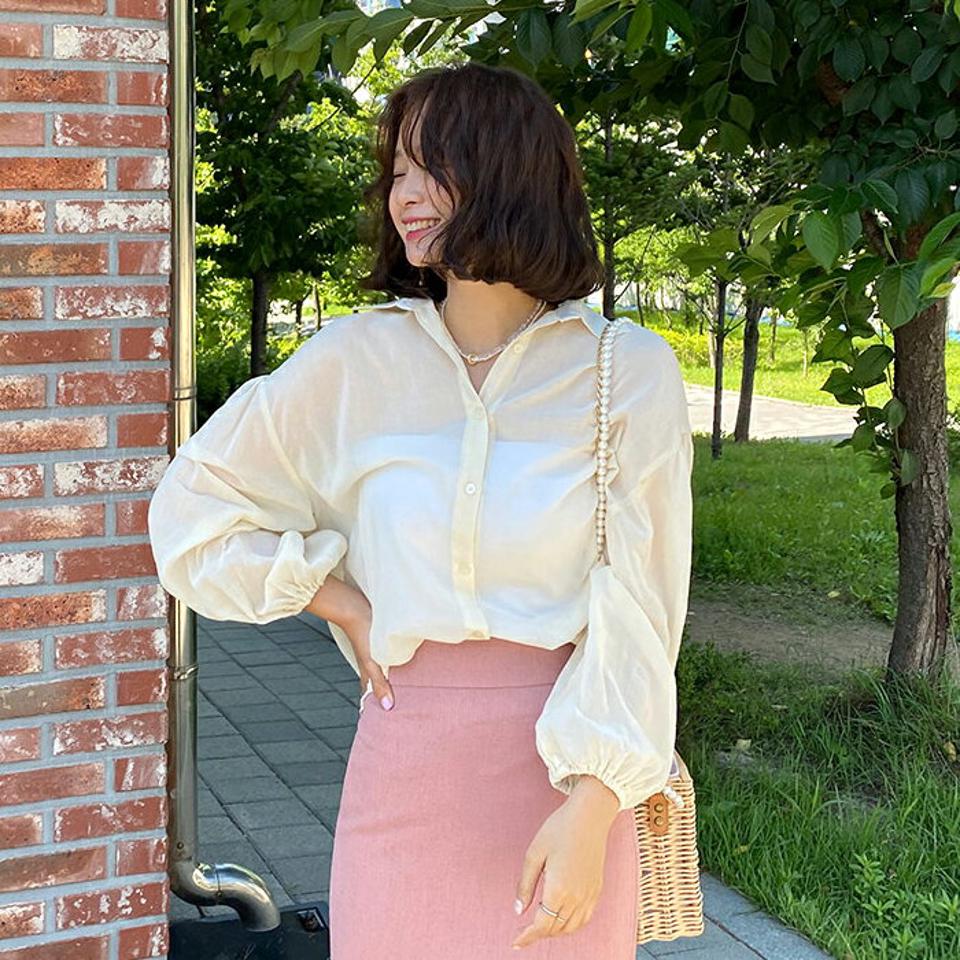 バックスリットリボンブラウス・全3色・t64118 レディース 【bl】 トップス ブラウス 長袖 りぼん バックスリット バックシャン 透け感 シースルー シアー 単色 無地 シンプル カジュアル ゆったり ルーズ 春 夏 秋 韓国 ファッション