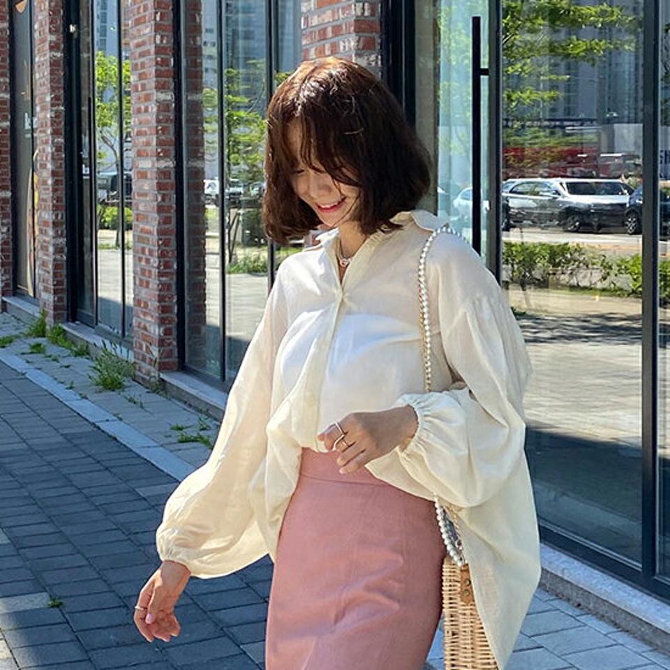 バックスリットリボンブラウス・全3色・t64118 レディース 【bl】 トップス ブラウス 長袖 りぼん バックスリット バックシャン 透け感 シースルー シアー 単色 無地 シンプル カジュアル ゆったり ルーズ 春 夏 秋 韓国 ファッション